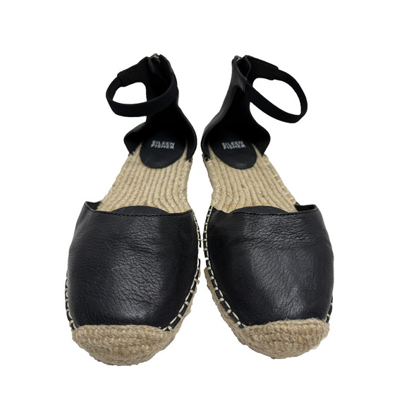 Eileen Fisher Shoes - Eileen Fisher Lala Black Tumbled Leather Espadrille Flats Size 7.5